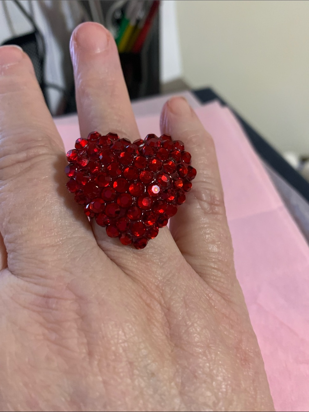 Red Heart Cluster Ring - Women Jewelry. Size 8